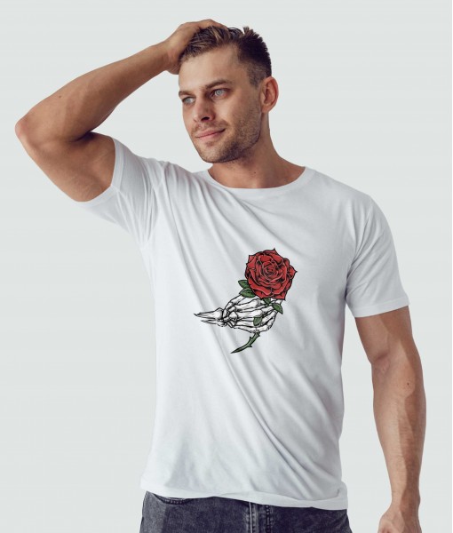 Мъжка тениска с щампа Готика Ръка на скелет и роза - TShirtArtShop.com